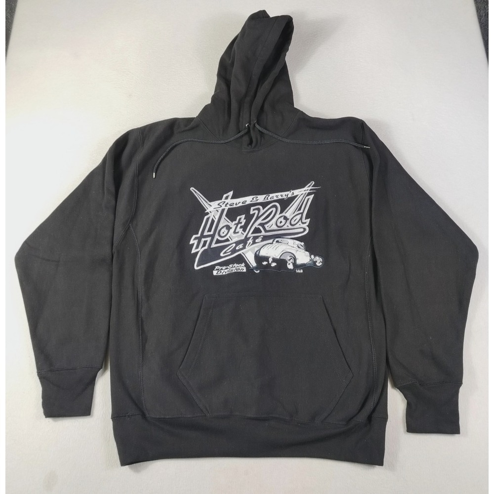 Graphic Steve & Barry's Hoodie Sweatshirt Mens Large Black Hot Rod Cafe‎ Fleece